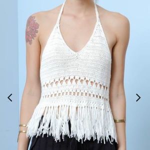 White crochet fringe top